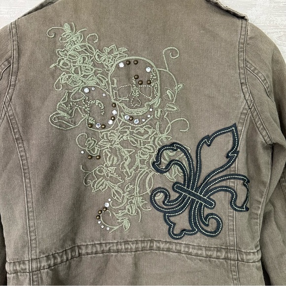 Miss Me Skull Embroidered Utility Denim Jacket Small - Picture 3 of 9